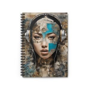 IS_3436 Artistic Headphones Portrait Spiral Notebook — Abstract Female Face Journal