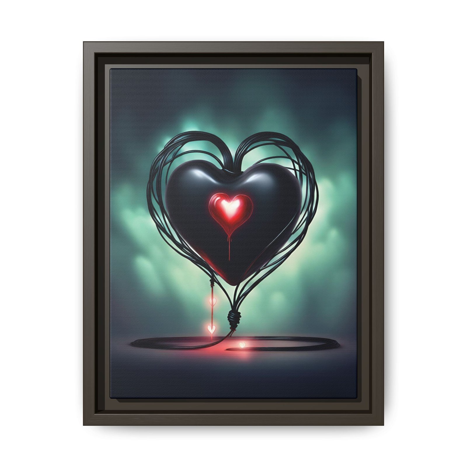 IS_1262 Neon Black Heart Matte Canvas FRAMED 9x12" - Image 5