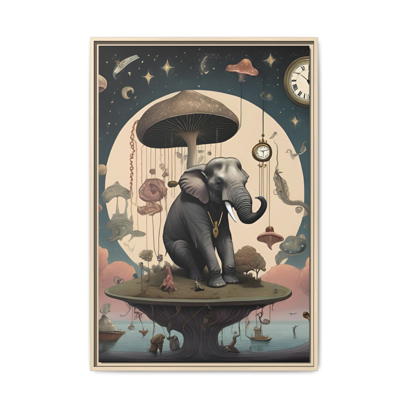 IS_3705 Elephant under Mushroom Moon Matte Canvas FRAMED 24x36" - Image 13