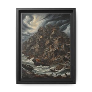 IS_3861 Stormy Cliffside Cityscape Matte Canvas FRAMED 9x12"