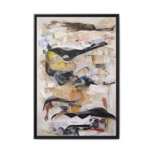 IS_6923 Abstract Mixed-Media Framed Canvas Wall Art — Neutral Multi-Color Collage