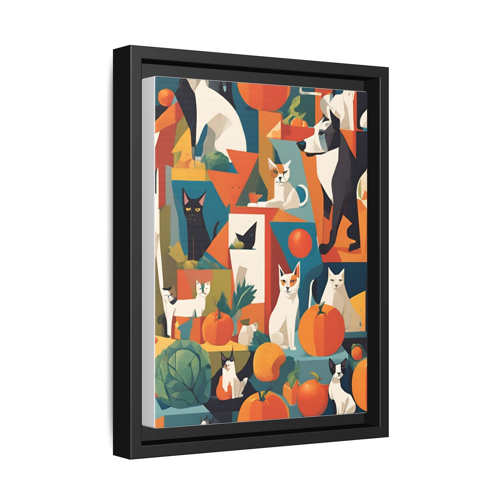 IS_3437 Autumn Cubist Cats Matte Canvas FRAMED 9x12" - Image 2