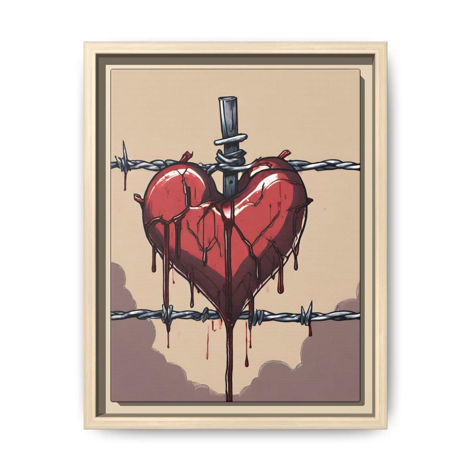 IS_1276 Heart on Barbed Wire Matte Canvas FRAMED 9x12"