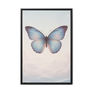 IS_6910 Blue Butterfly Framed Canvas Print — Serene Wall Art for Bedroom & Nursery