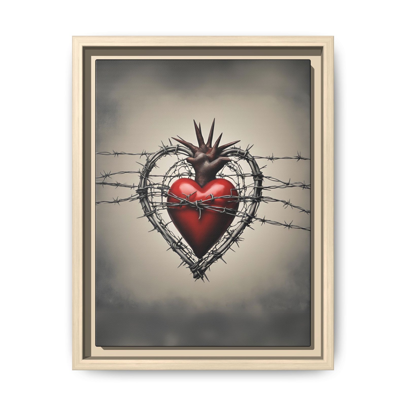 IS_1415 Sacred Heart Barbed Wire Matte Canvas FRAMED 9x12"