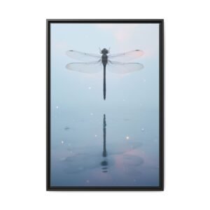 IS_6908 Dragonfly Reflection Framed Matte Canvas Wall Art — Serene Blue Nature Print