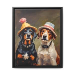 IS_635 Two Dogs in Hats Matte Canvas FRAMED 16x20"
