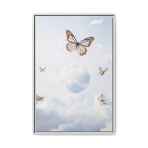 IS_6911 Framed Butterfly Sky Matte Canvas Print — Dreamy Cloud & Orb Wall Art
