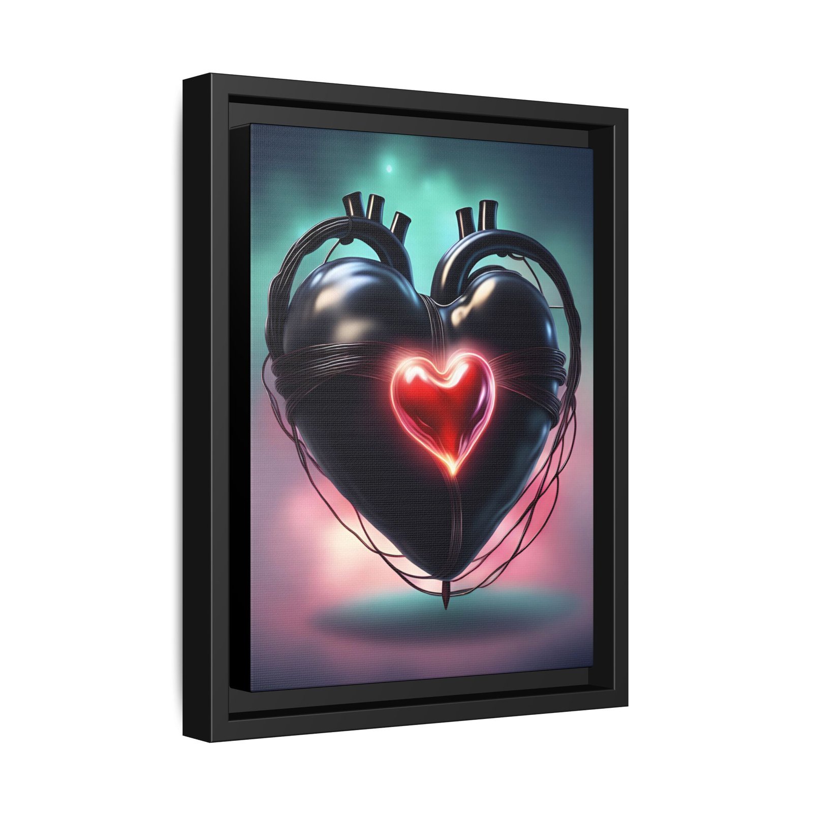 IS_1562 Neon Cyber Heart Matte Canvas FRAMED 9x12" - Image 2