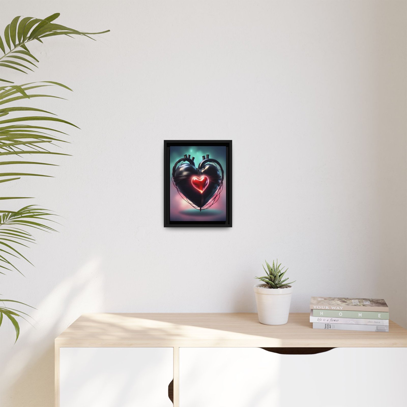 IS_1562 Neon Cyber Heart Matte Canvas FRAMED 9x12" - Image 3