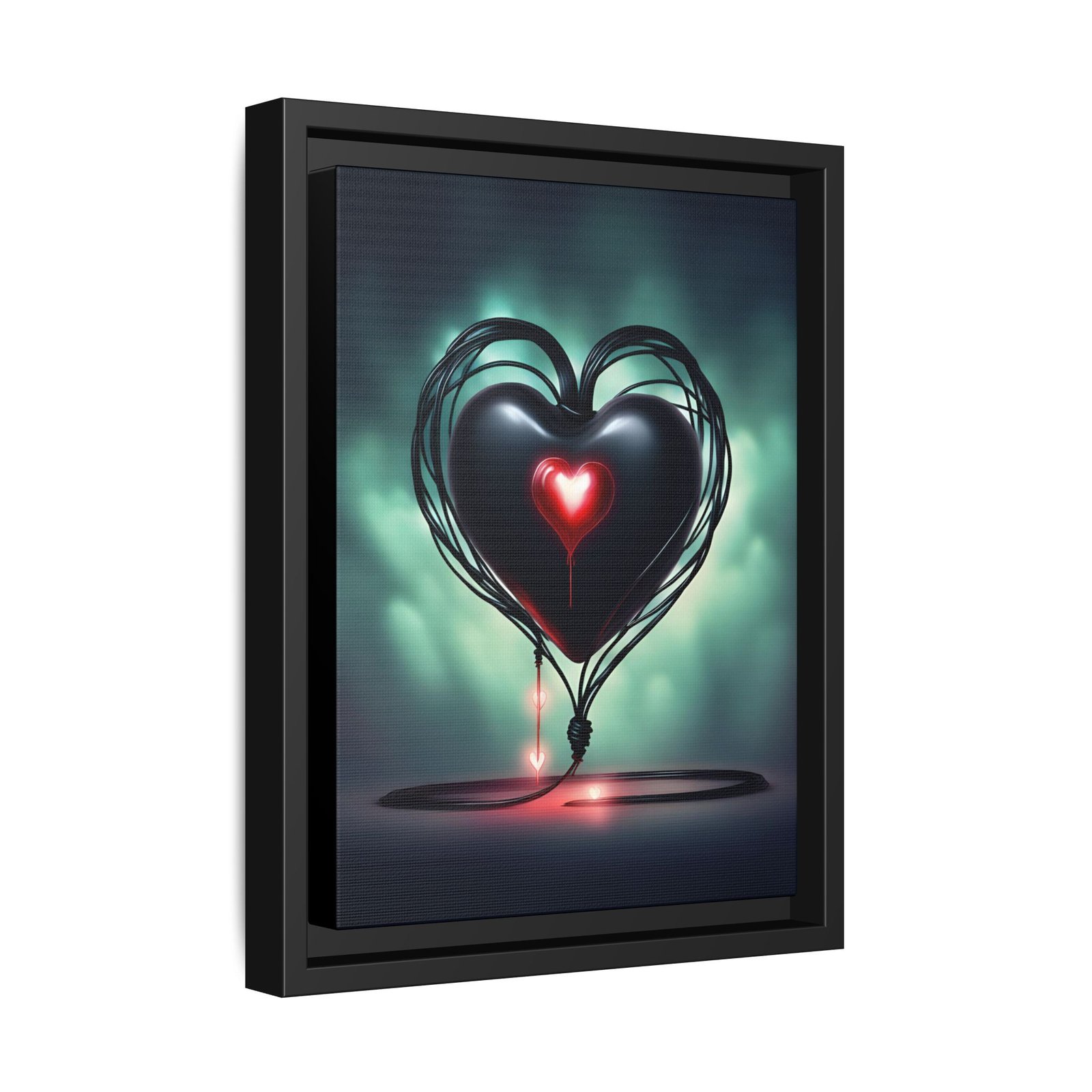 IS_1262 Neon Black Heart Matte Canvas FRAMED 9x12" - Image 2