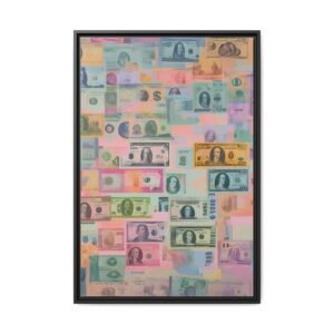 IS_3504 Colorful Money Collage Matte Canvas Print — Framed Wall Art