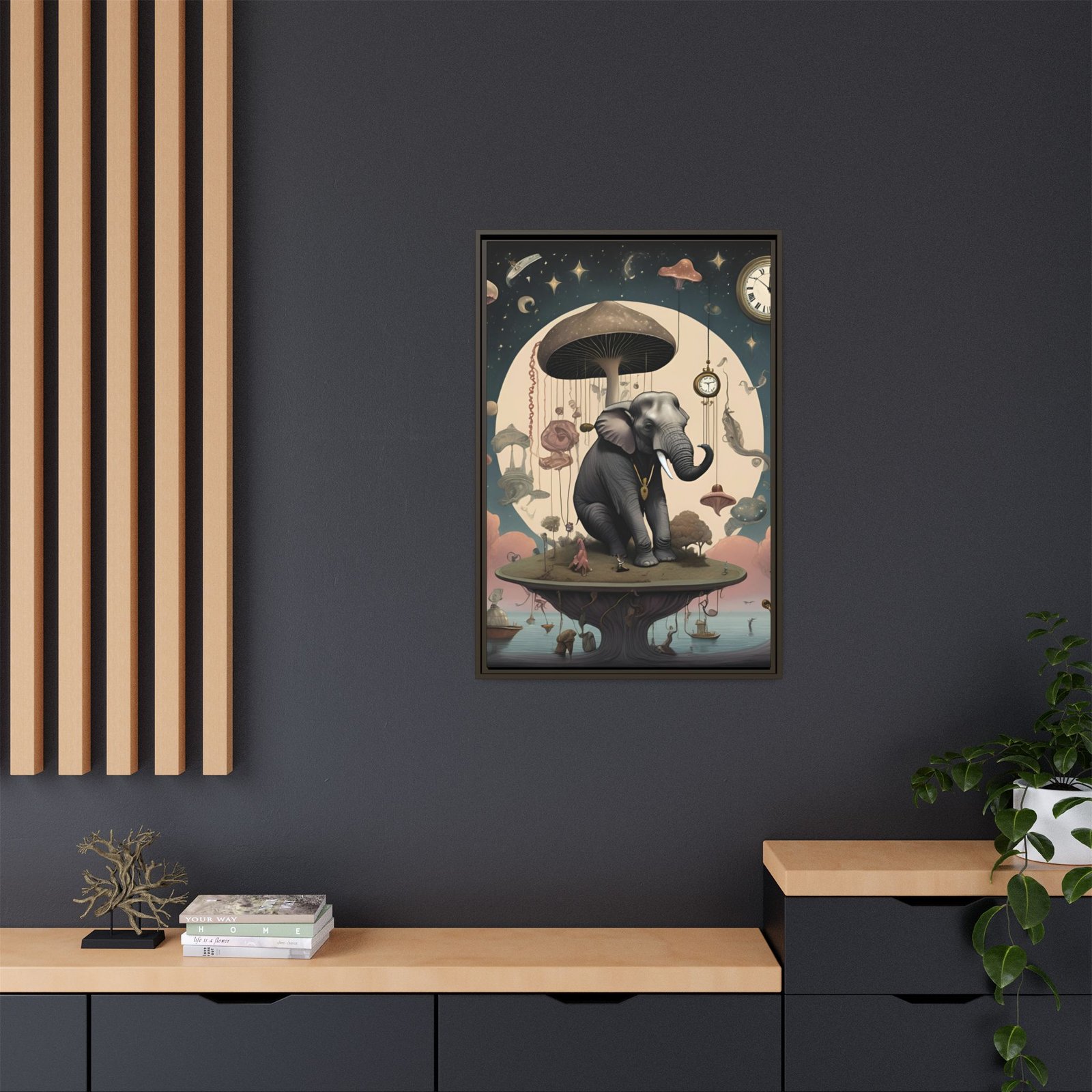 IS_3705 Elephant under Mushroom Moon Matte Canvas FRAMED 24x36" - Image 8