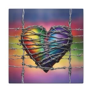 IS_1441 Rainbow Heart Barbed Wire Canvas 6x6"