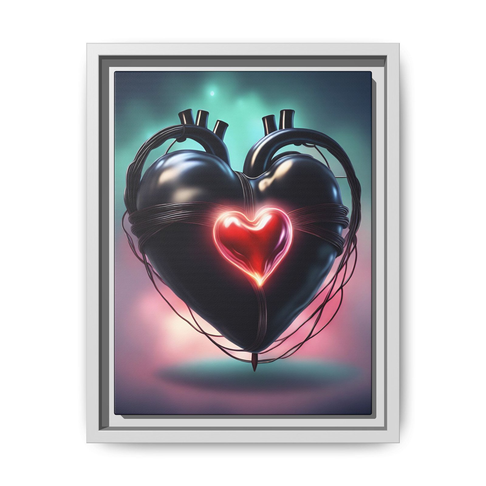 IS_1562 Neon Cyber Heart Matte Canvas FRAMED 9x12" - Image 6