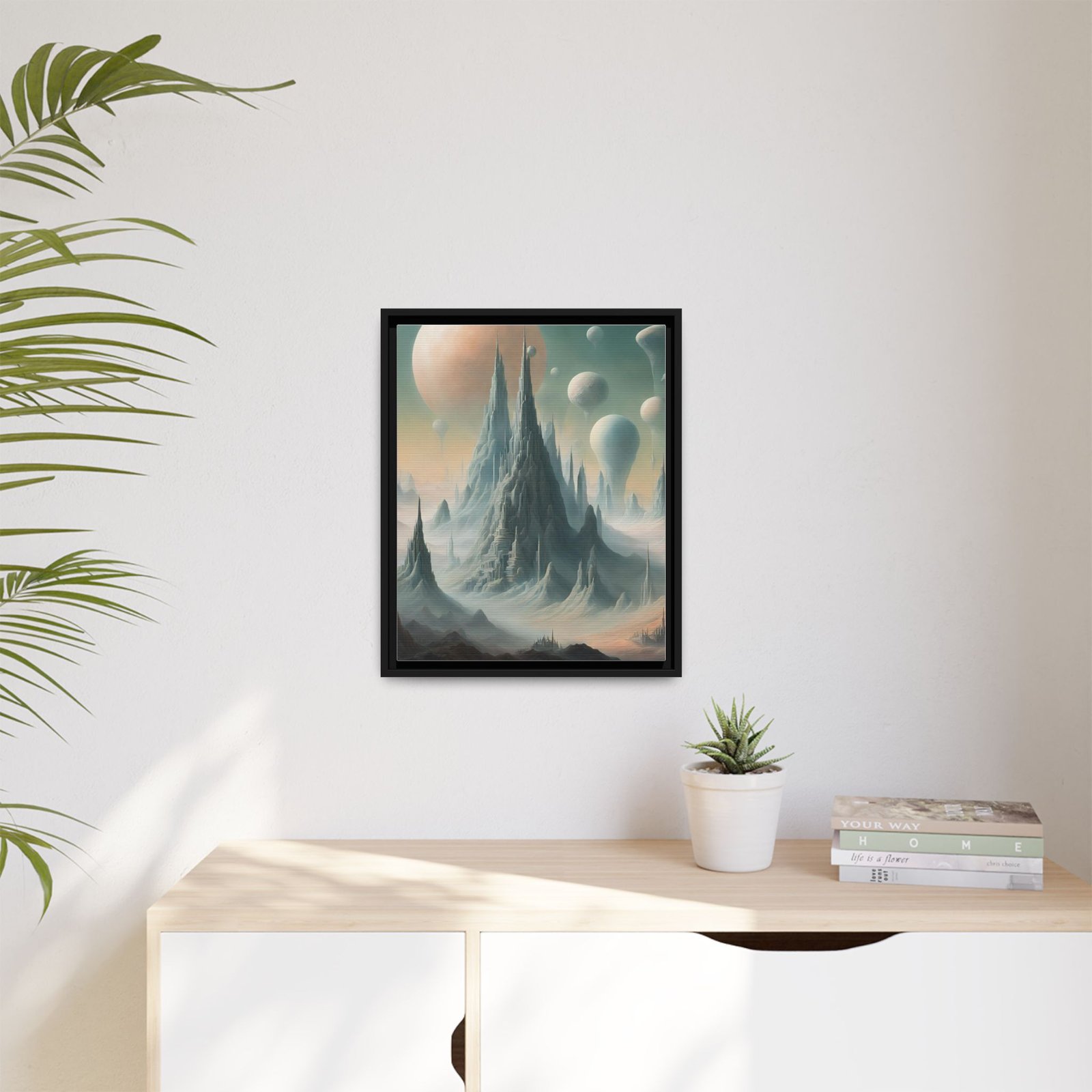 IS_0072 Surreal Alien Mountain Landscape Matte Canvas FRAMED 16x20" - Image 3