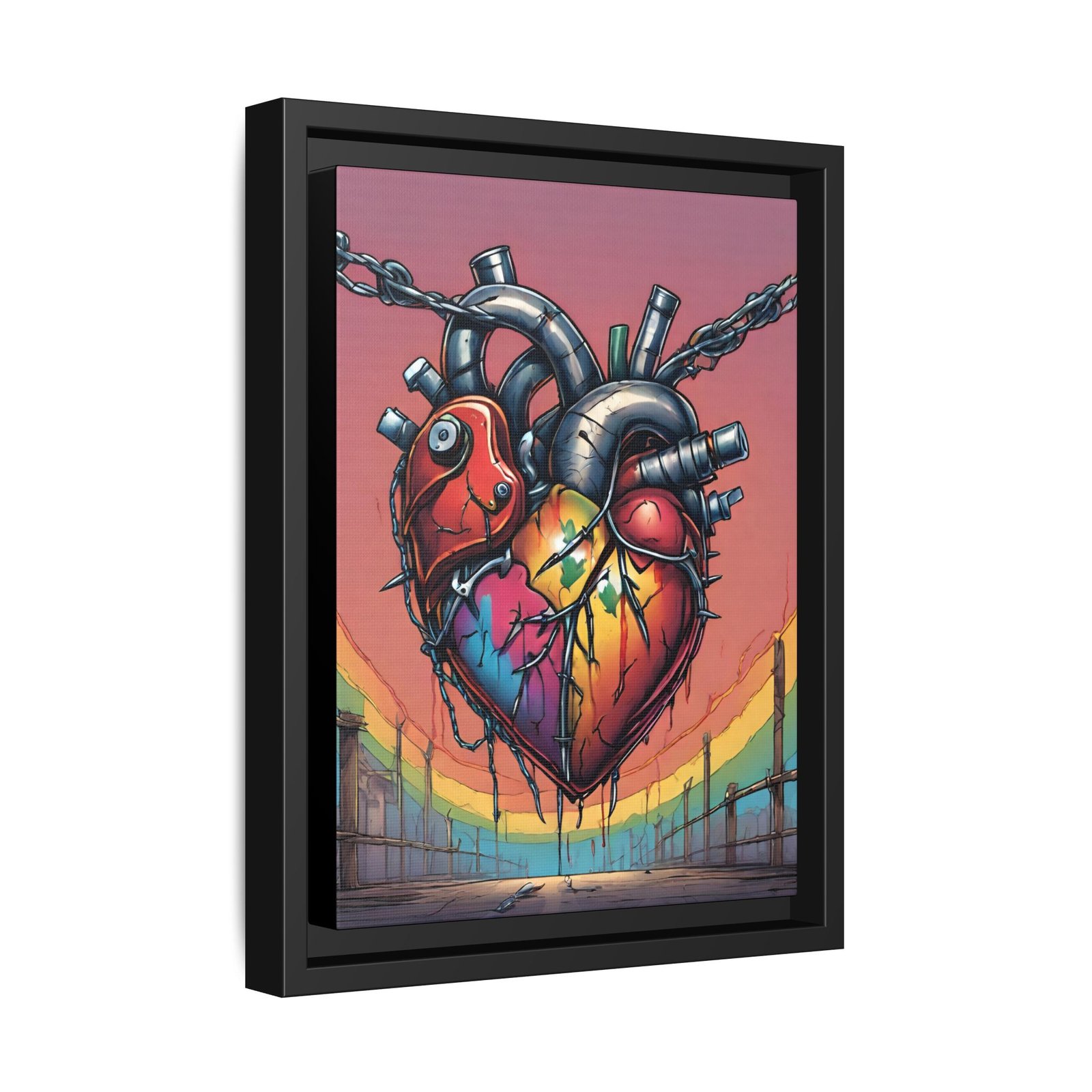 IS_1323 Rainbow Anatomical Heart Matte Canvas FRAMED 9x12" - Image 2