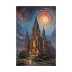 IS_3761 Gothic Cathedral Sunset Rolled Poster — Fantasy Castle Art Print