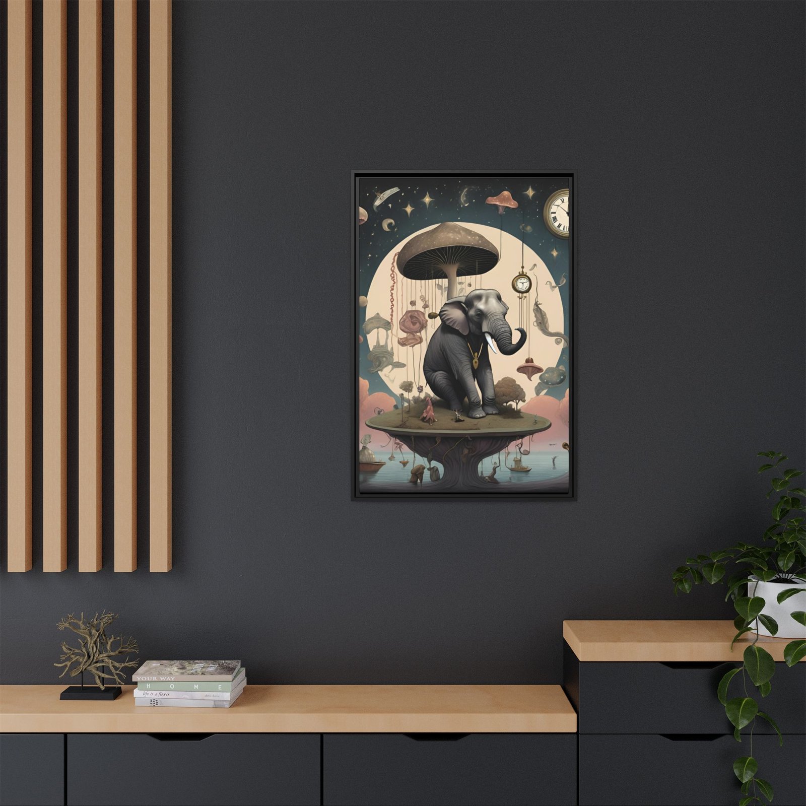 IS_3705 Elephant under Mushroom Moon Matte Canvas FRAMED 24x36" - Image 4
