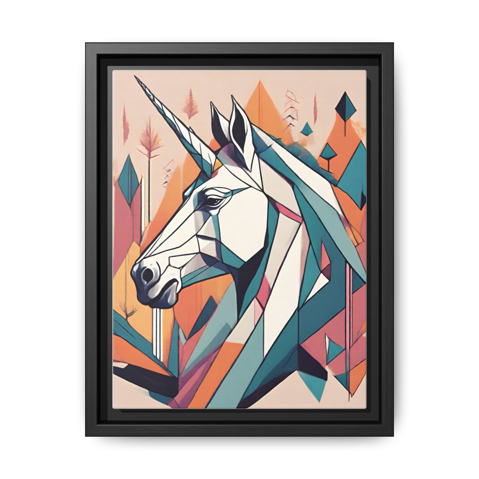IS_1299 Geometric Unicorn Matte Canvas FRAMED 9x12"