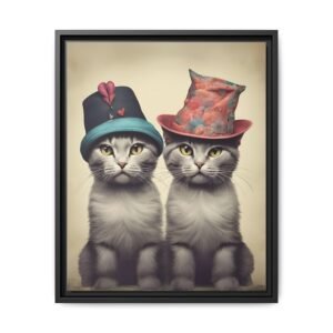 IS_1252 Two Kittens in Hats Matte Canvas FRAMED 16x20"