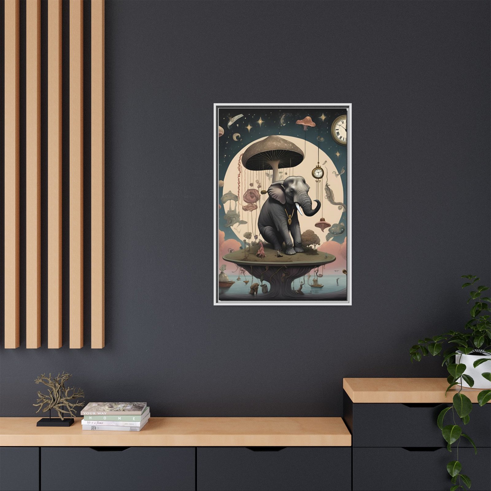 IS_3705 Elephant under Mushroom Moon Matte Canvas FRAMED 24x36" - Image 12