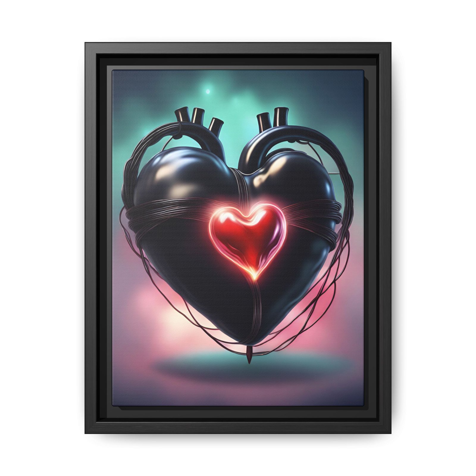 IS_1562 Neon Cyber Heart Matte Canvas FRAMED 9x12"