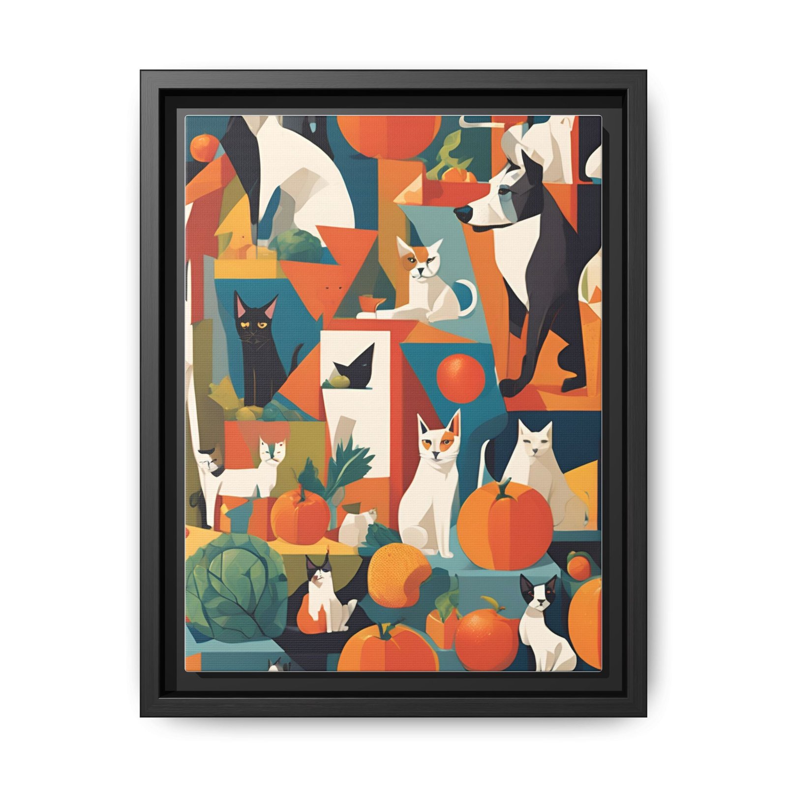 IS_3437 Autumn Cubist Cats Matte Canvas FRAMED 9x12"
