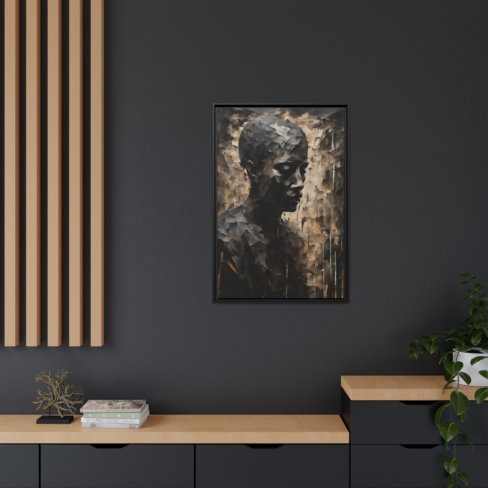 IS_3926 Abstract Monochrome Figure Matte Canvas FRAMED 24x36" - Image 4