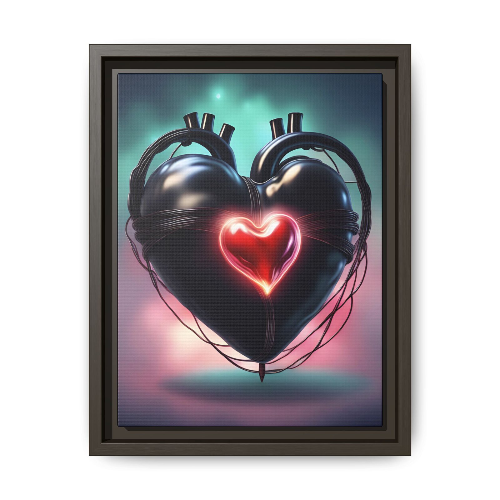 IS_1562 Neon Cyber Heart Matte Canvas FRAMED 9x12" - Image 5