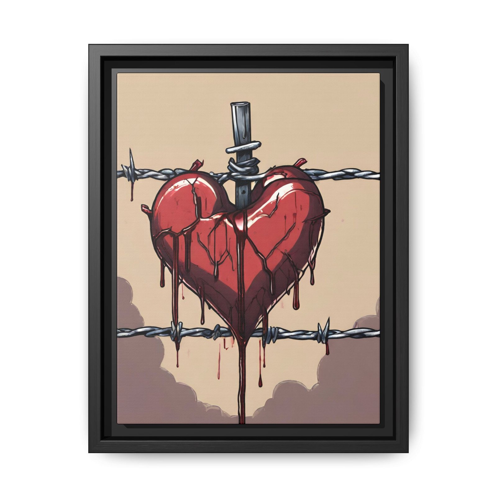 IS_1276 Heart on Barbed Wire Matte Canvas FRAMED 9x12" - Image 5