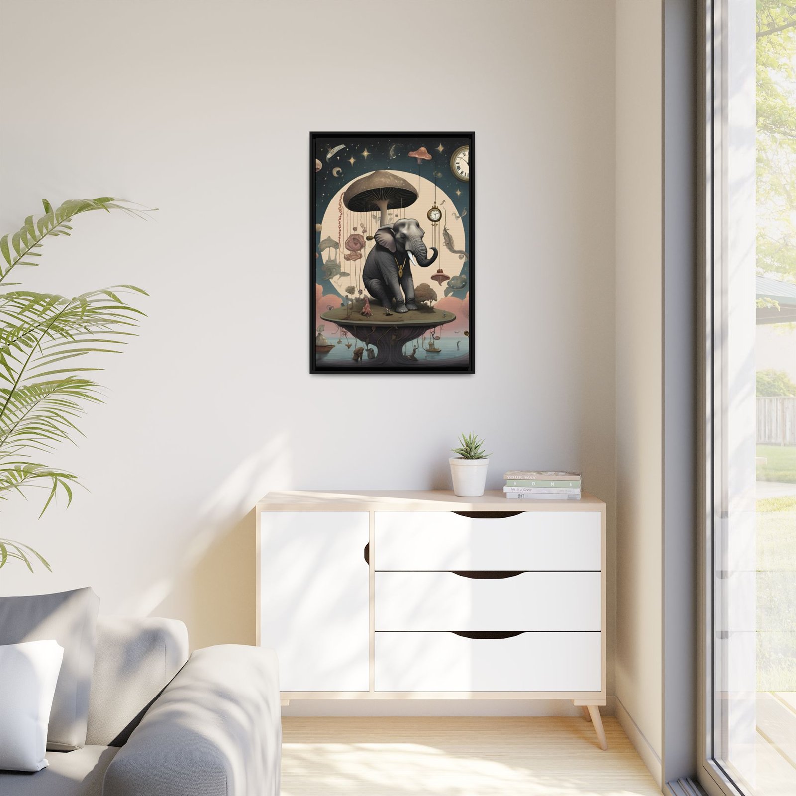 IS_3705 Elephant under Mushroom Moon Matte Canvas FRAMED 24x36" - Image 3