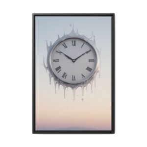 IS_6905 Surreal Dripping Clock Matte Framed Canvas Print — Timeless Sunset Wall Art