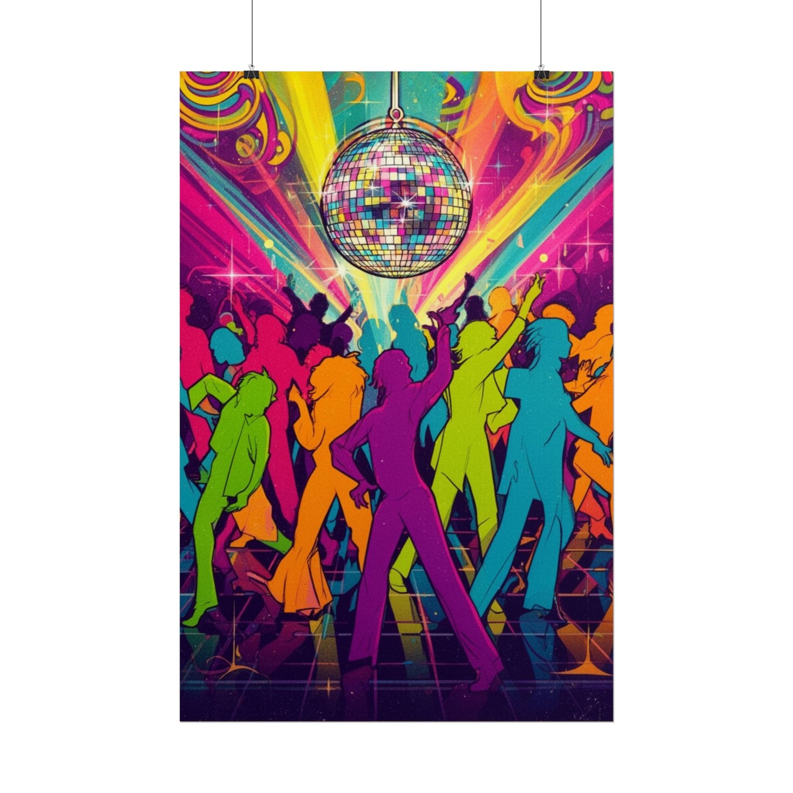IS_6920 Disco Dance Floor Rolled Poster — Retro 70s Neon Silhouette Party Art - Image 2