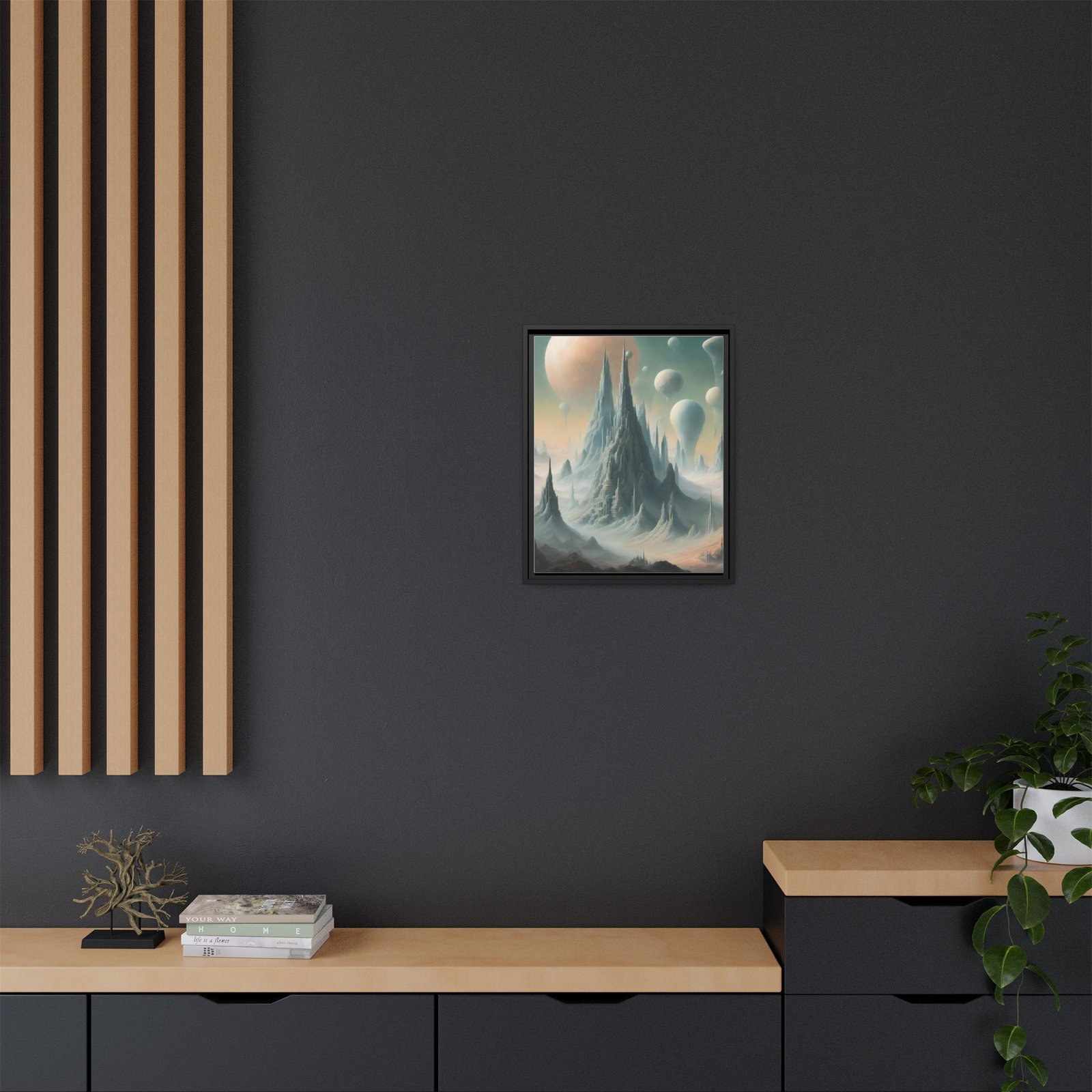 IS_0072 Surreal Alien Mountain Landscape Matte Canvas FRAMED 16x20" - Image 4