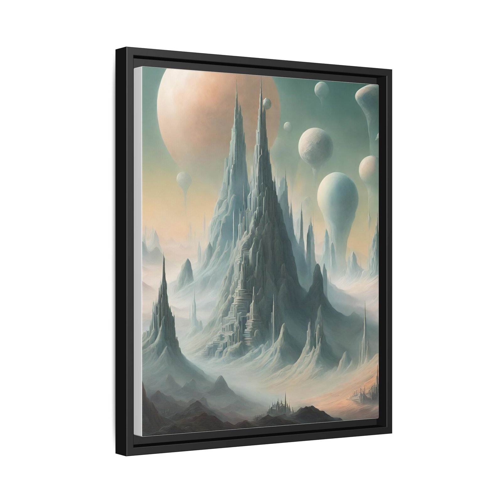 IS_0072 Surreal Alien Mountain Landscape Matte Canvas FRAMED 16x20" - Image 2