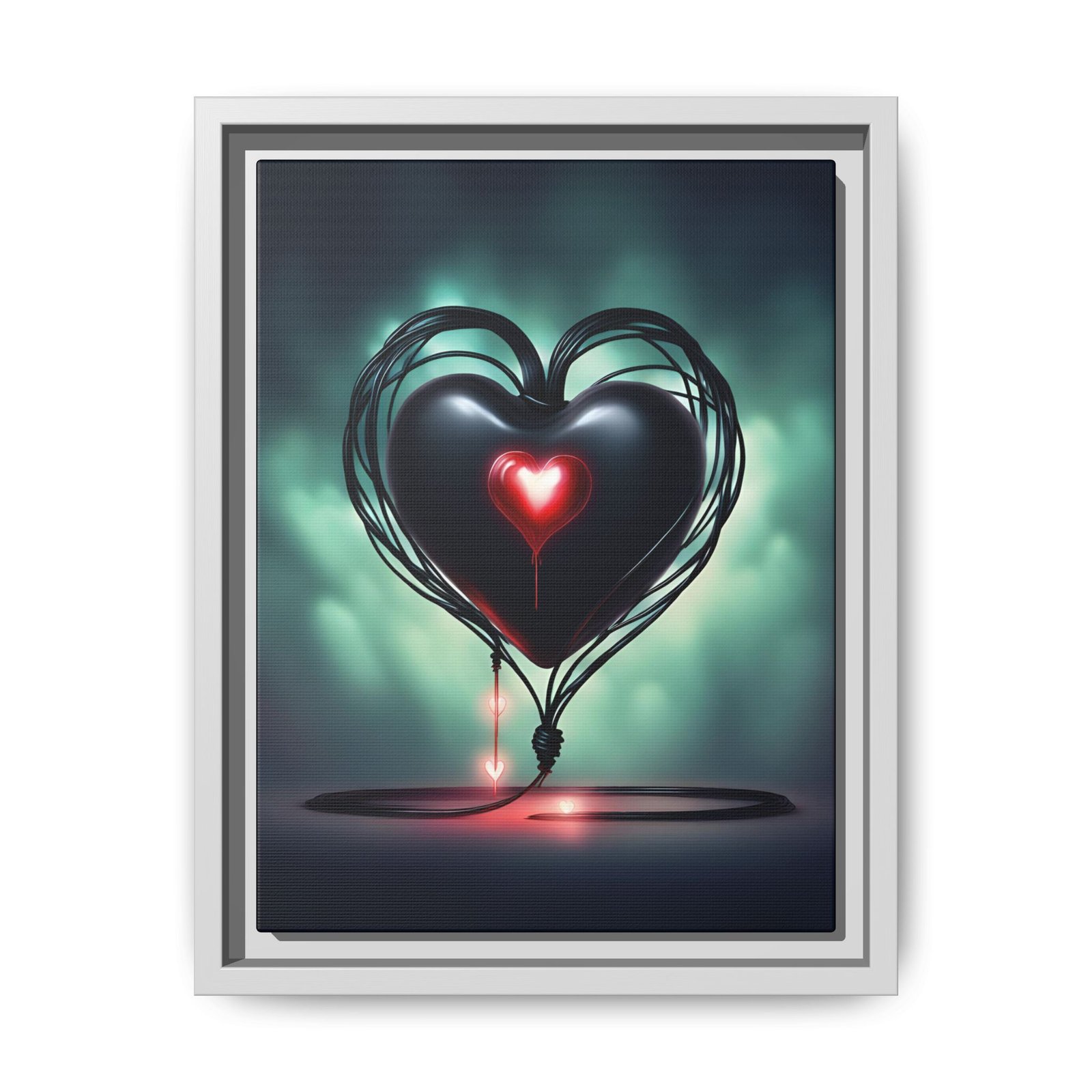 IS_1262 Neon Black Heart Matte Canvas FRAMED 9x12" - Image 6