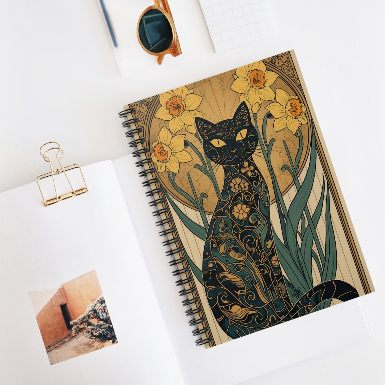 IS_6268 Art Nouveau Black Cat Spiral Notebook - Image 5