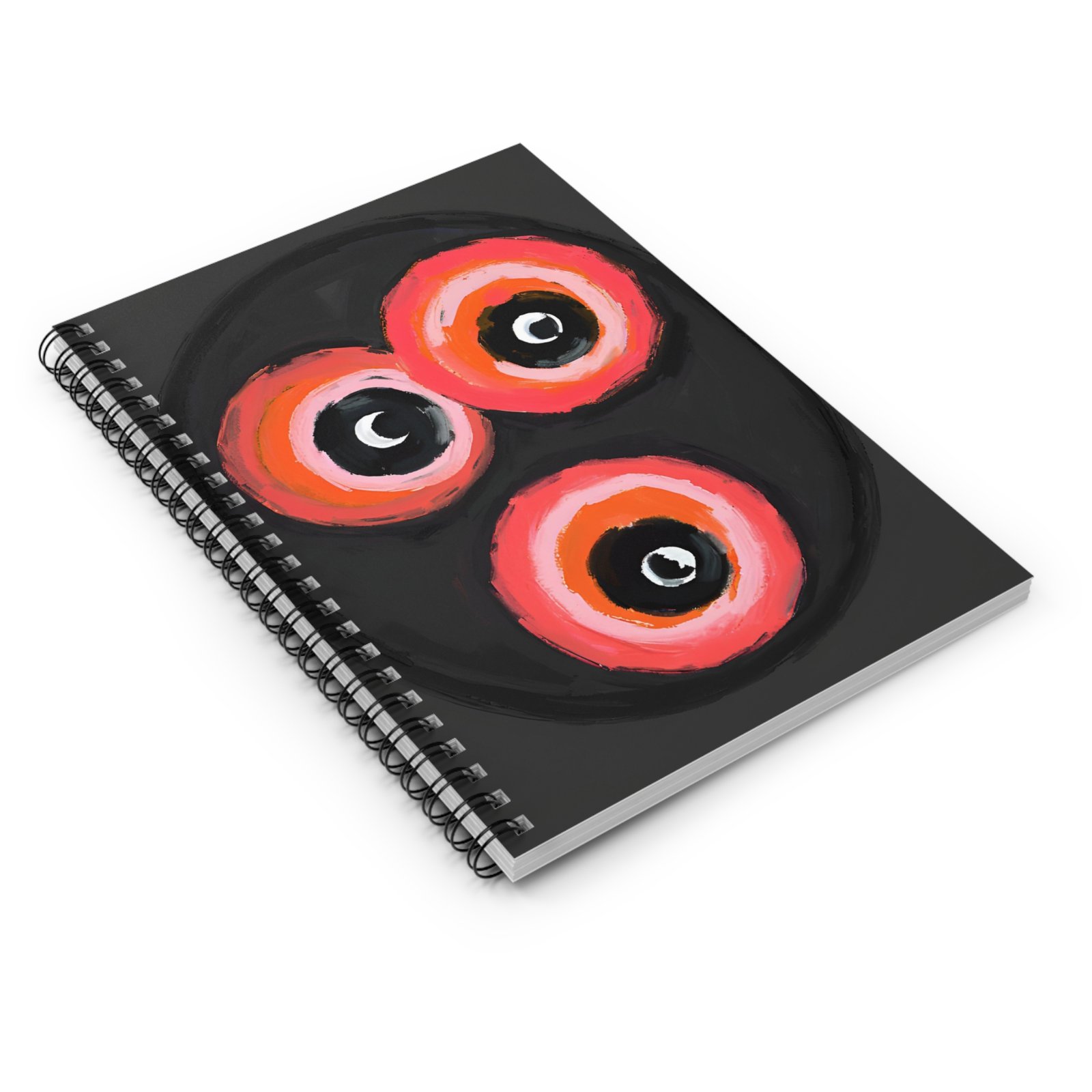IS_4450 Artistic Spiral Notebook - Black Background with Colorful Eyes Design - Image 3