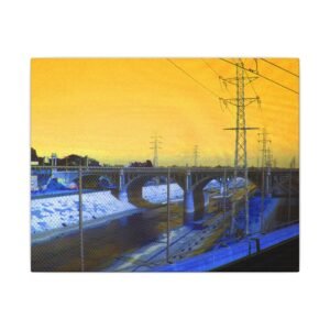 Urban Sunset Train Bridge Canvas 8x10"