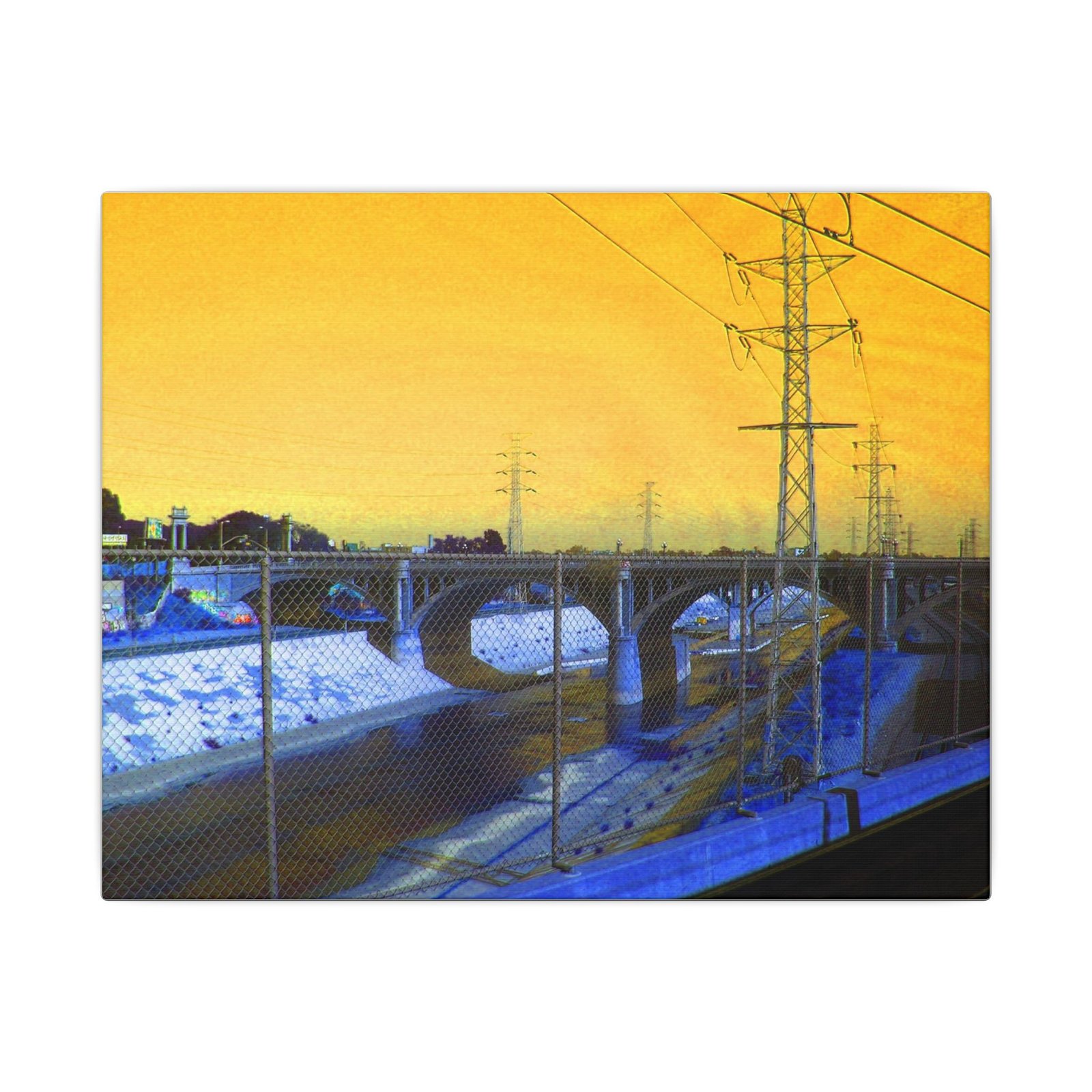 Urban Sunset Train Bridge Canvas 8x10"
