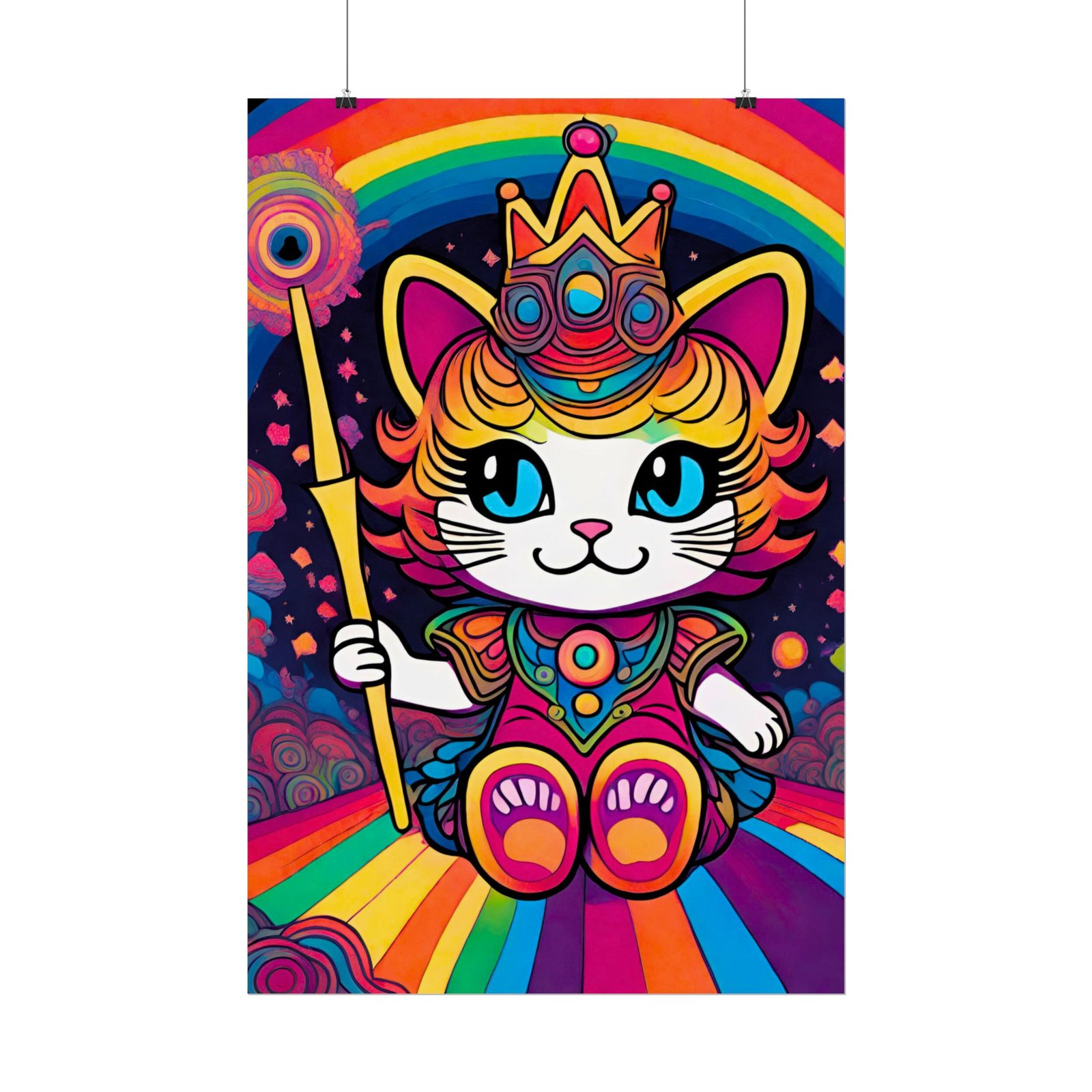 IS_6552 Psychadelic Royal Cat Rolled Poster — Cute Rainbow Kitty Wall Art - Image 2