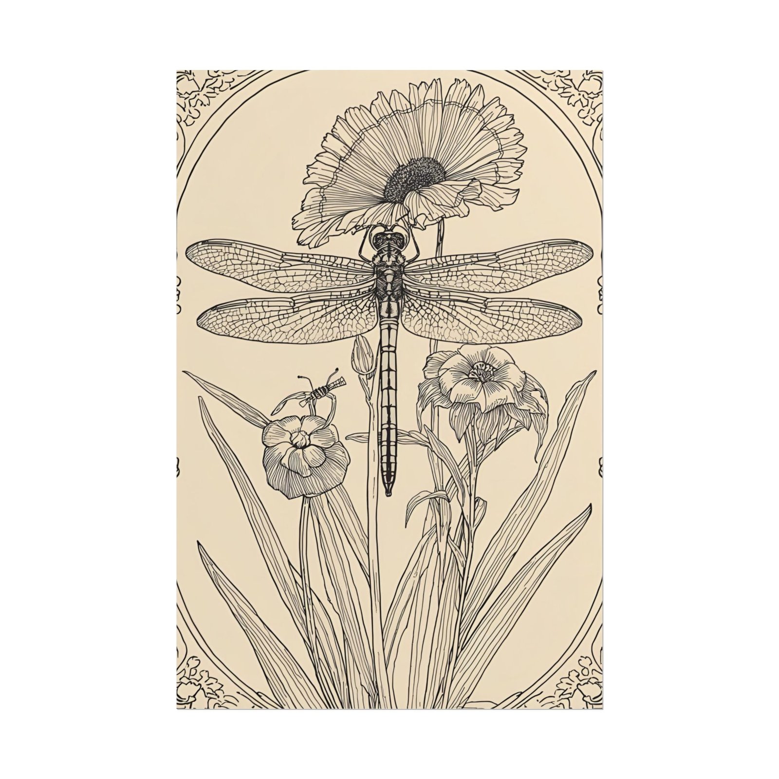 Art Nouveau Botanical Dragonfly Rolled Poster