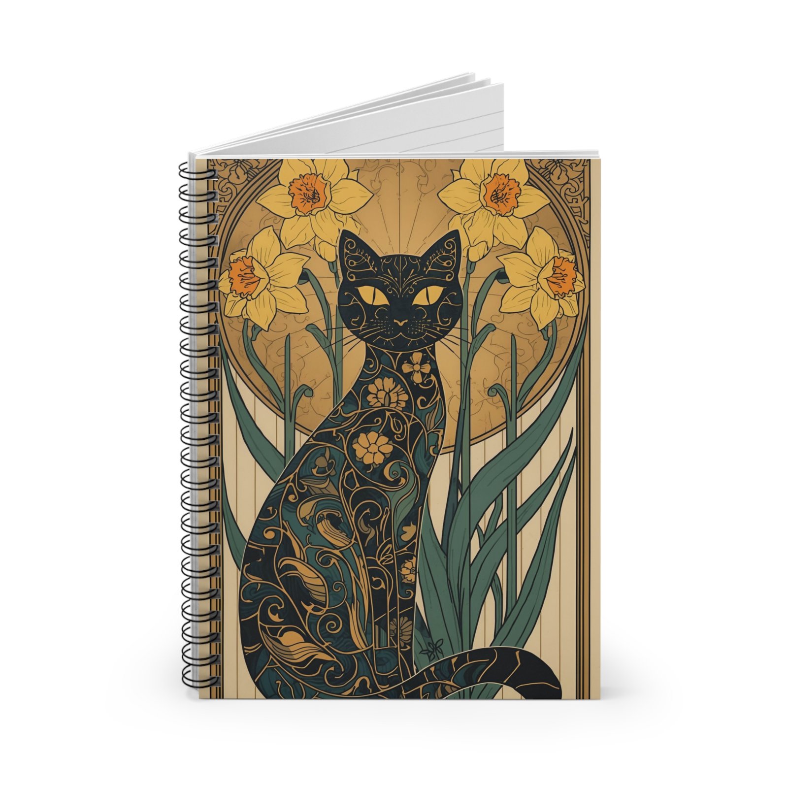 IS_6268 Art Nouveau Black Cat Spiral Notebook - Image 2