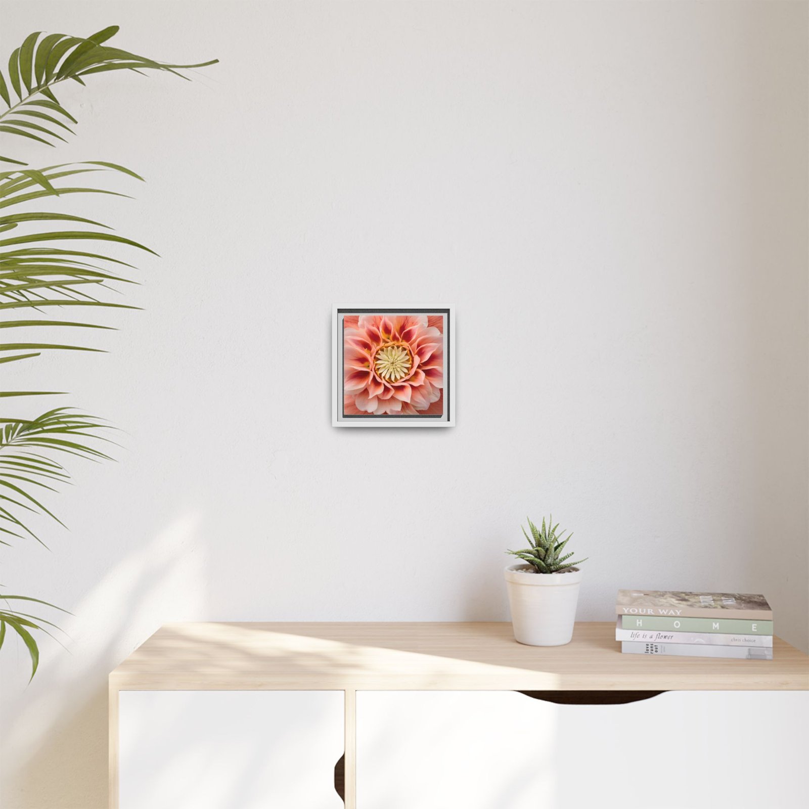 IS_4870 Framed Peach Dahlia Floral Wall Art — Matte Canvas Square - Image 3