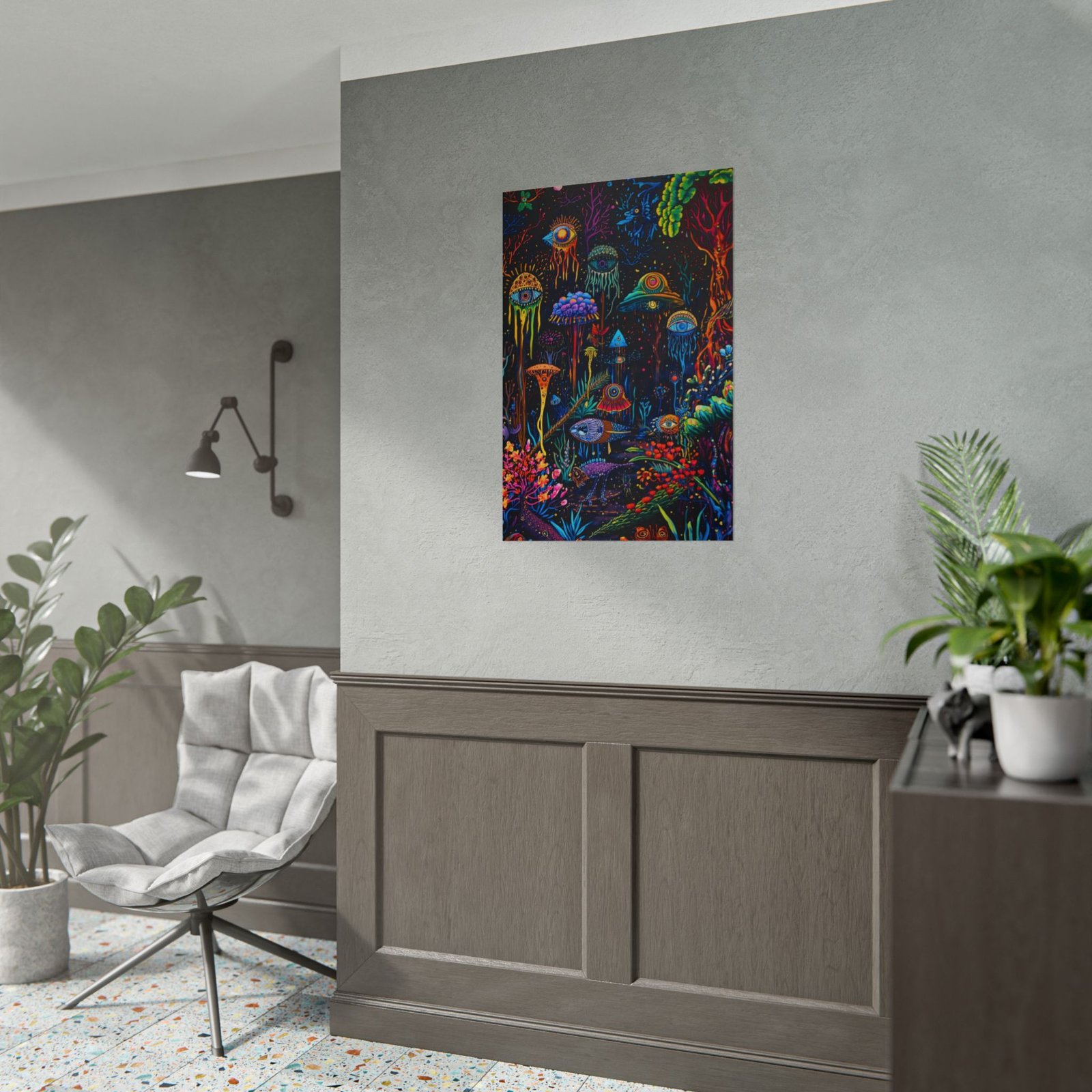 IS_6607 Psychedelic Underwater Fantasy Rolled Poster — Neon Jellyfish & Mushroom Art Print - Image 4