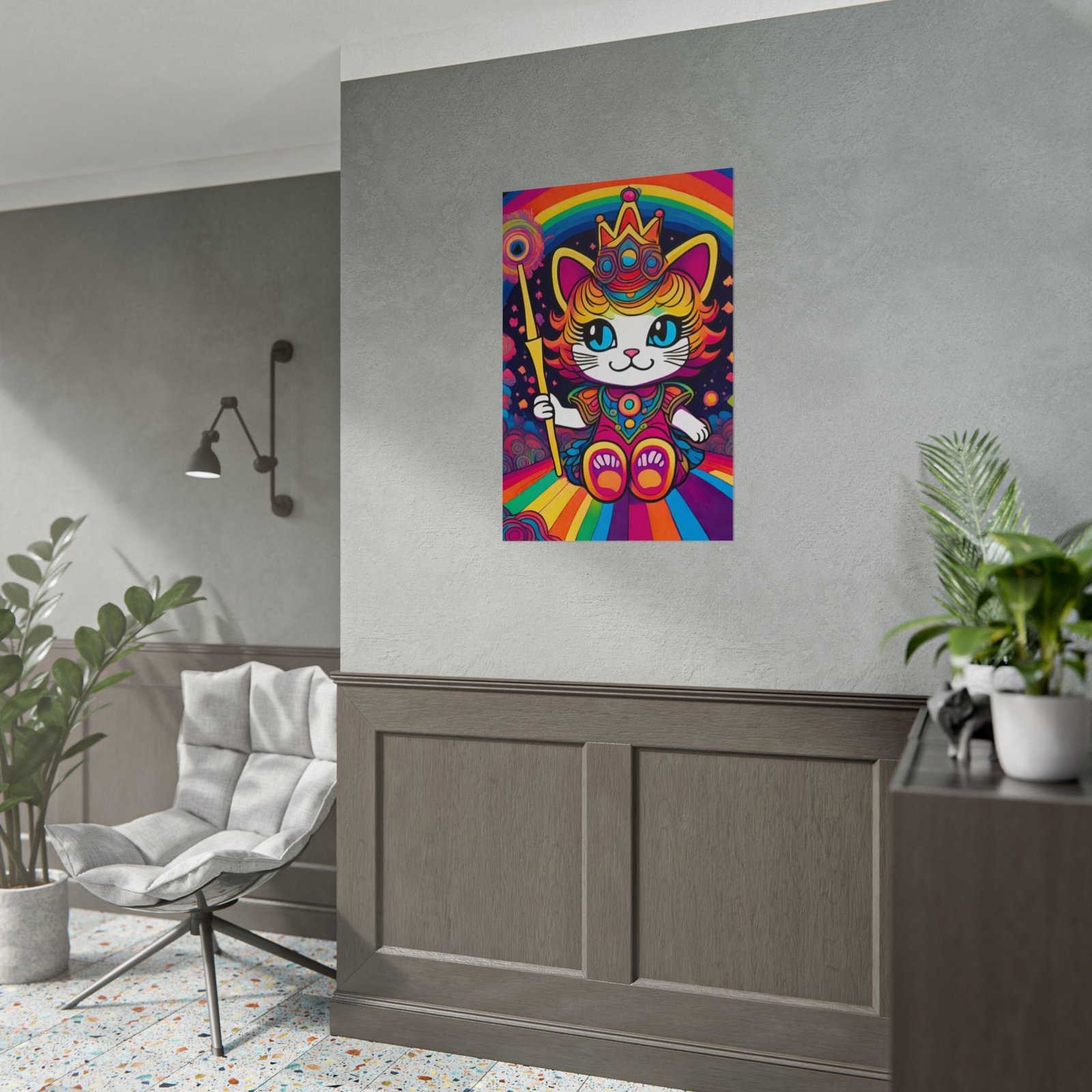 IS_6552 Psychadelic Royal Cat Rolled Poster — Cute Rainbow Kitty Wall Art - Image 5