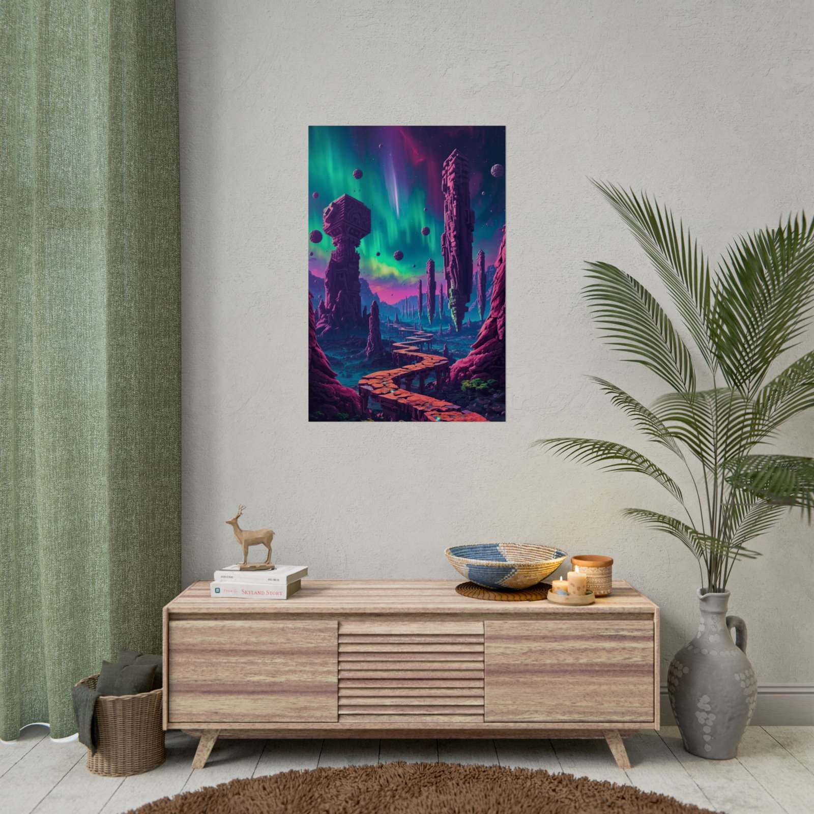 IS_6638 Fantasy Sci‑Fi Rolled Poster — Neon Alien Landscape Art Print - Image 3