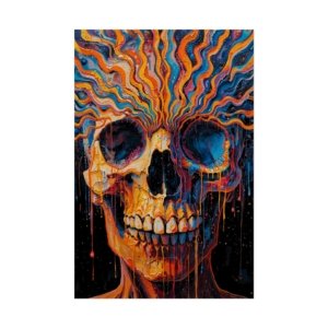 IS_6614 Psychedelic Skull Rolled Poster — Vibrant Abstract Skull Wall Art