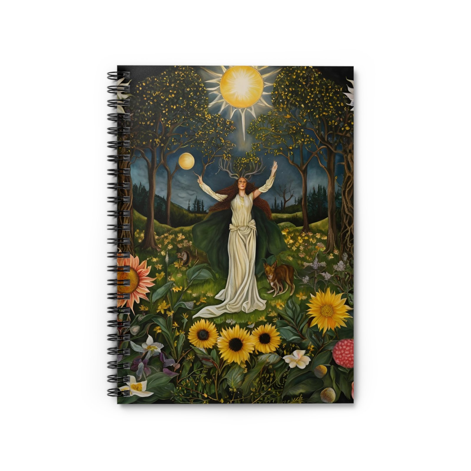 IS_4909 Nature-Inspired Spiral Notebook - Enchanting Sunlit Garden Design - Image 2